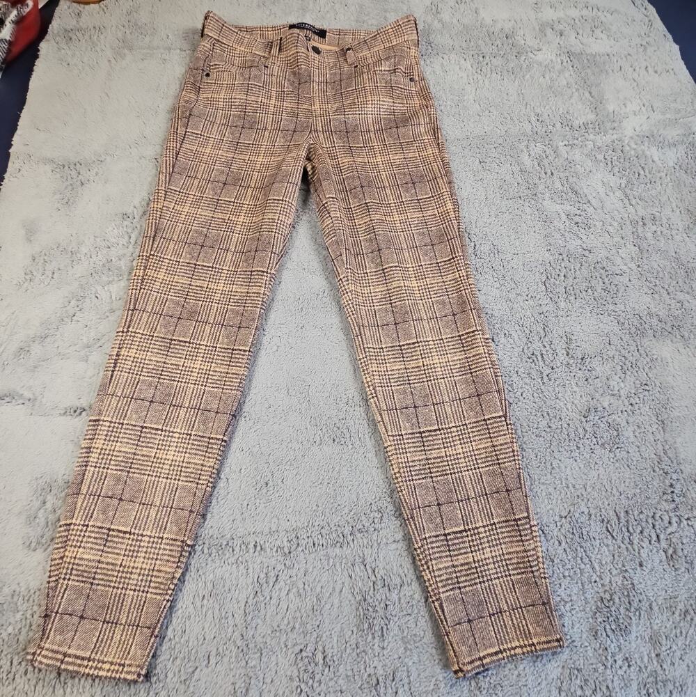 Womens 10 Tan Black Glen Plaid Skinny Slim Pants Dress Casual by Liverpool